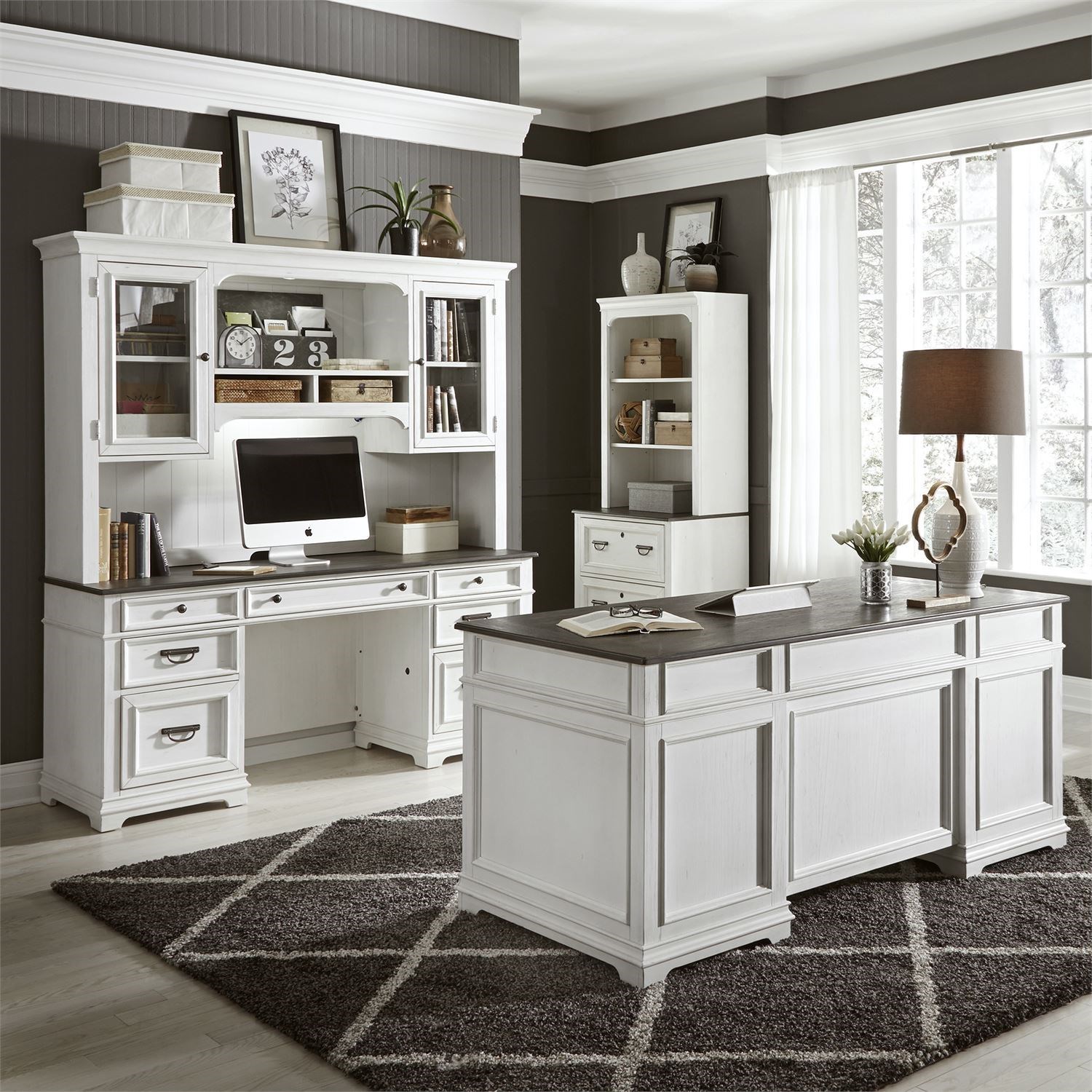 Credenza desk with shop hutch